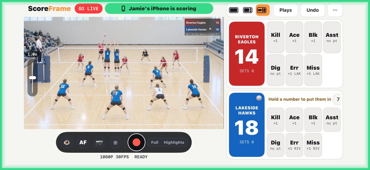 Camera phone with a green border: Jamie's iPhone is scoring