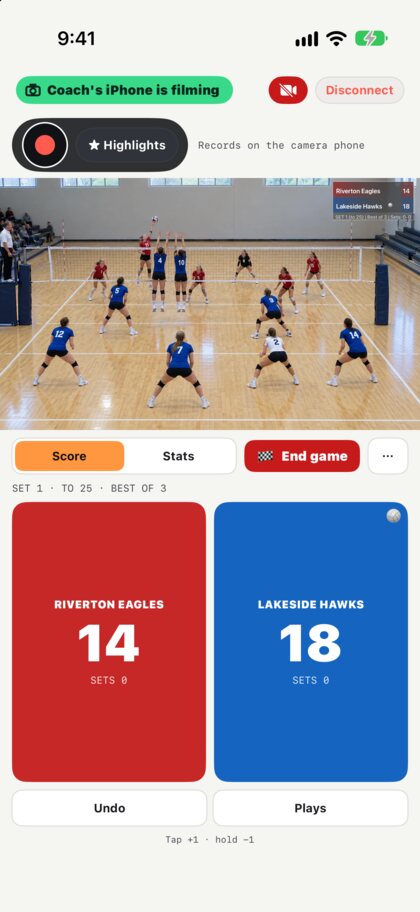 Scoring phone showing the camera's picture: Coach's iPhone is filming